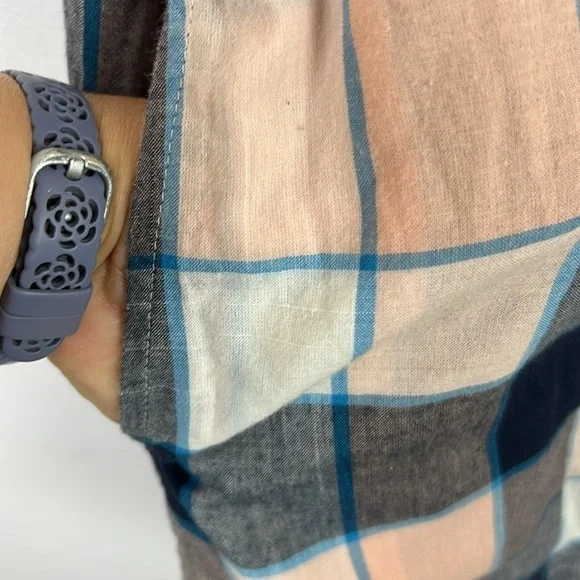 Lou & Grey Lagenlook Plaid Cotton Long Sleeve Pockets Tunic Top Large Blue Peach - Picture 10 of 14